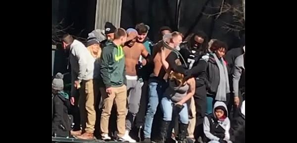  White Girl Shaking Titties at Philadelphia Eagles Super Bowl Celebration Parade